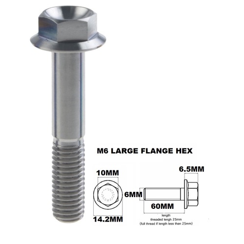M6X60MM 1.00 THREAD PITCH TITANIUM FLANGE 10MM HEX BOLT GRADE 5