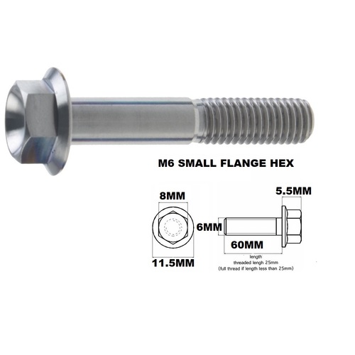 M6X60MM 1.00 THREAD PITCH TITANIUM FLANGE 8MM HEX BOLT GRADE 5
