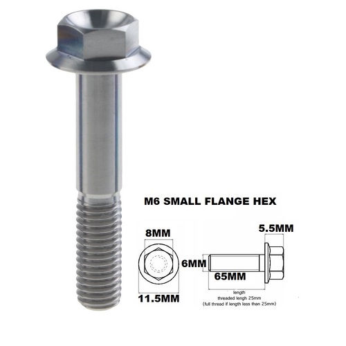 M6X65MM 1.00 THREAD PITCH TITANIUM FLANGE 8MM HEX BOLT GRADE 5
