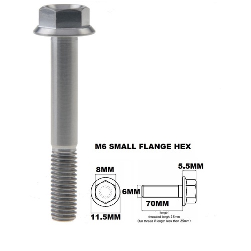 M6X70MM 1.00 THREAD PITCH TITANIUM FLANGE 8MM HEX BOLT GRADE 5