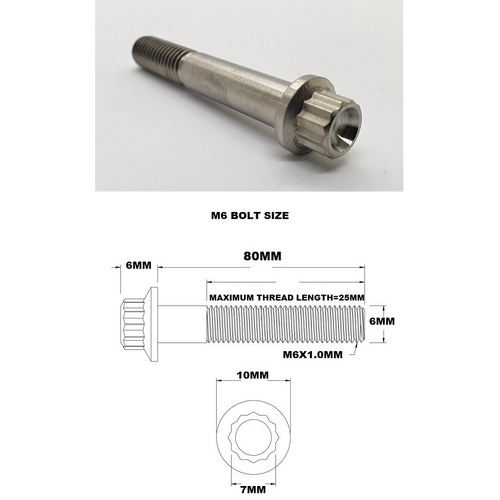 M6X80MM 1.00 THREAD PITCH TITANIUM 12 POINT FLANGED BOLT GRADE 5
