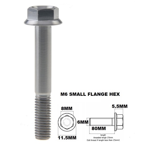 M6X80MM 1.00 THREAD PITCH TITANIUM FLANGE 8MM HEX BOLT GRADE 5