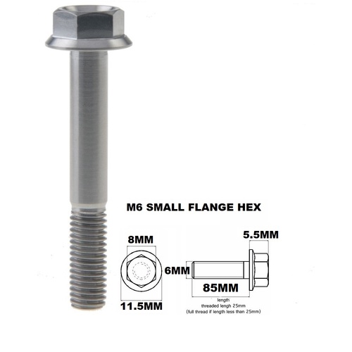 M6X85MM 1.00 THREAD PITCH TITANIUM FLANGE 8MM HEX BOLT GRADE 5