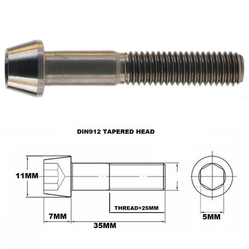M7X35MM 1.00 THREAD PITCH TITANIUM TAPERED SOCKET HEAD BOLT