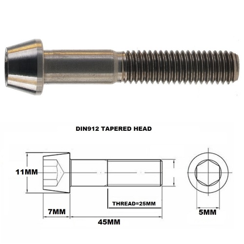 M7X45MM 1.00 THREAD PITCH TITANIUM TAPERED SOCKET HEAD BOLT