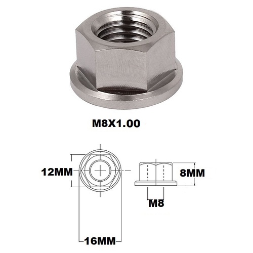 M8X1.00 THREAD PITCH TITANIUM FLANGED 12MM HEX NUT GRADE 5