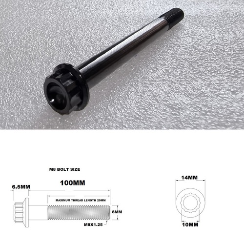 M8X100MM STEALTH 12 POINT BOLT 1.25 THREAD PITCH TITANIUM