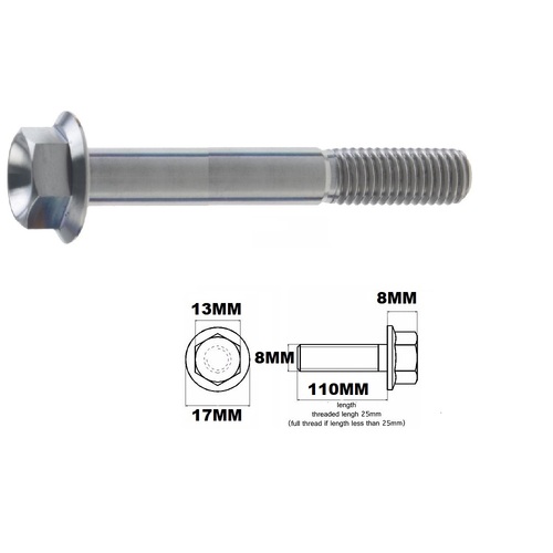 M8X110MM 1.25 THREAD PITCH TITANIUM FLANGE HEX BOLT GRADE 5