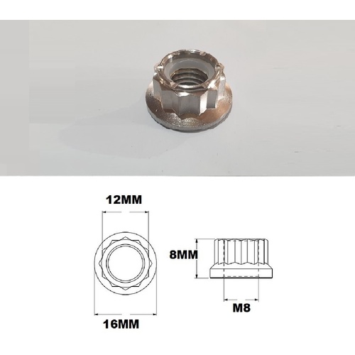 M8X1.25 THREAD PITCH TITANIUM 12 POINT NYLOCK NUT GRADE 5