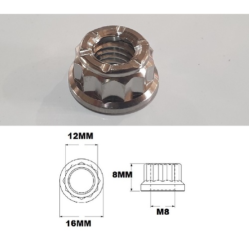 M8X1.25 THREAD PITCH TITANIUM 12 POINT METAL LOCK NUT GRADE 5