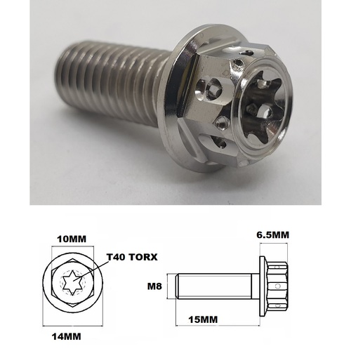 M8X15MM 1.25 THREAD FANCY DUAL DRIVE TITANIUM 10MM HEX BOLT
