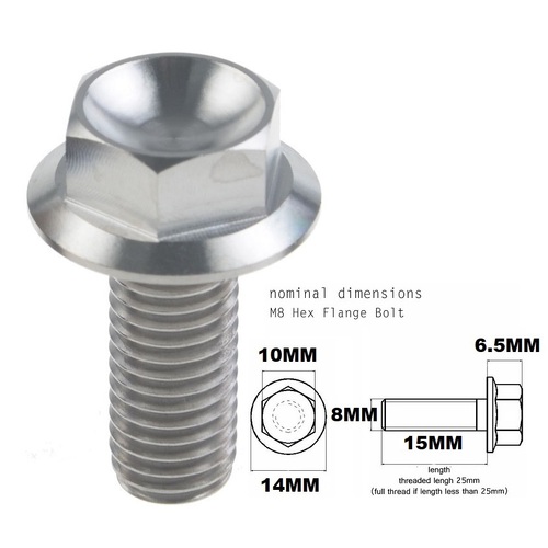 M8X15MM 1.25 THREAD PITCH TITANIUM FLANGED 10MM HEX BOLT GRADE 5