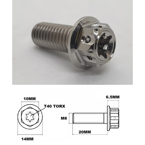 M8X20MM 1.25 THREAD FANCY DUAL DRIVE TITANIUM 10MM HEX BOLT