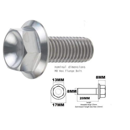 M8X20MM 1.25 THREAD PITCH TITANIUM FLANGE 13MM HEX BOLT GRADE 5