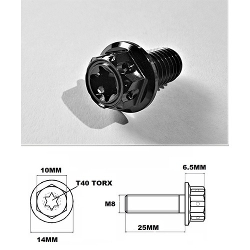 M8X25MM 1.25 THREAD BLACK FANCY DUAL DRIVE TITANIUM 10MM HEX
