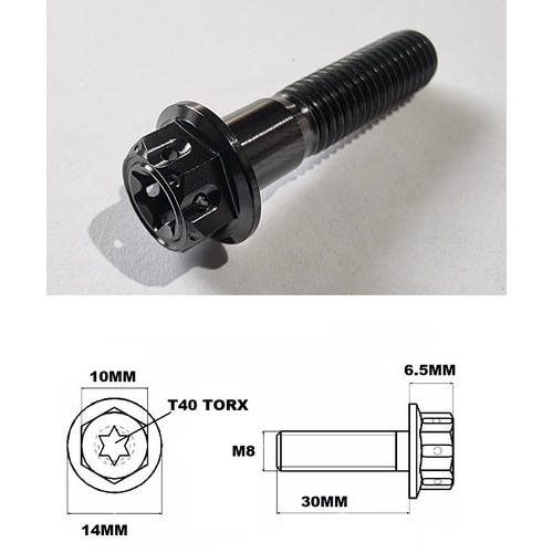 M8X30MM 1.25 BLACK THREAD FANCY DUAL DRIVE TITANIUM 10MM HEX