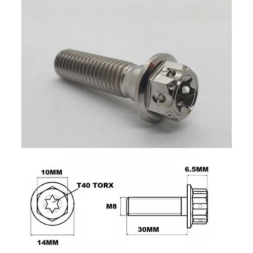 M8X30MM 1.25 THREAD FANCY DUAL DRIVE TITANIUM 10MM HEX BOLT