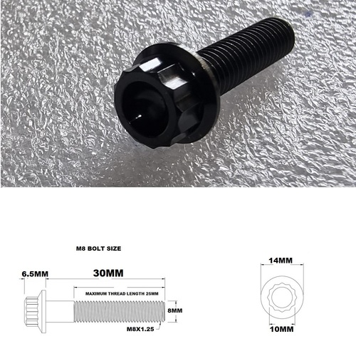 M8X30MM STEALTH 12 POINT BOLT 1.25 THREAD PITCH TITANIUM