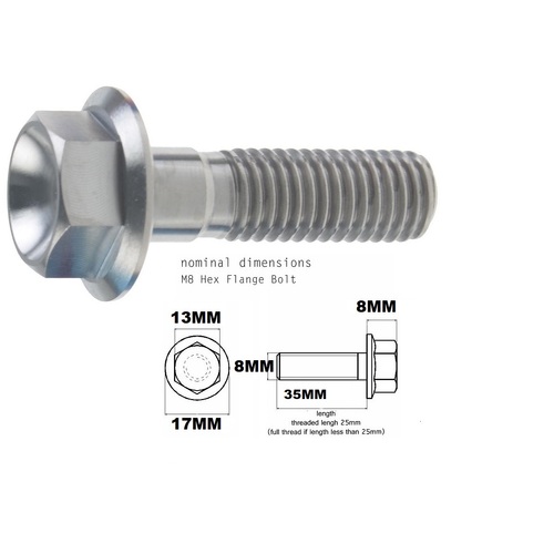 M8X35MM 1.25 THREAD PITCH TITANIUM FLANGE 13MM HEX BOLT GRADE 5