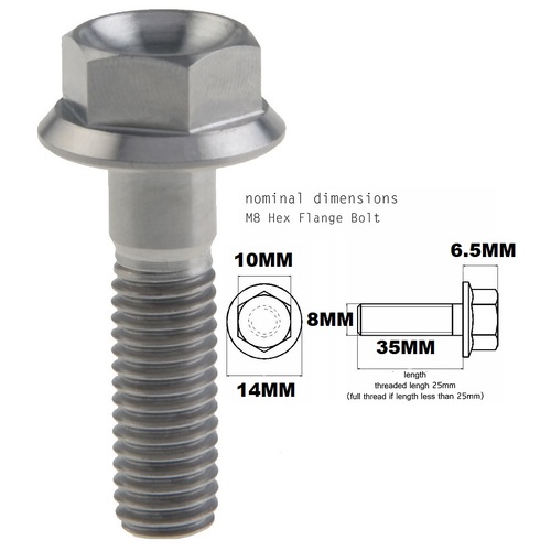 M8X35MM 1.25 THREAD PITCH TITANIUM FLANGE 10MM HEX BOLT GRADE 5