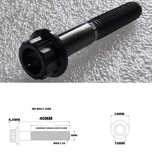 M8X40MM STEALTH 12 POINT BOLT 1.25 THREAD PITCH TITANIUM