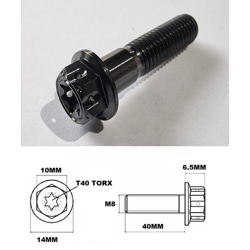 M8X40MM 1.25 THREAD BLACK FANCY DUAL DRIVE TITANIUM 10MM HEX