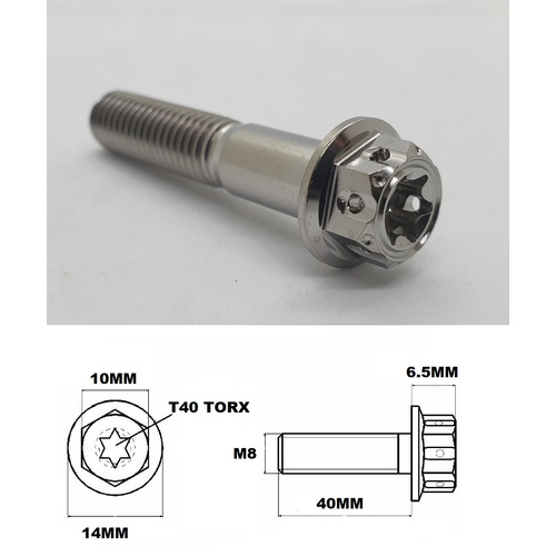 M8X40MM 1.25 THREAD FANCY DUAL DRIVE TITANIUM 10MM HEX BOLT
