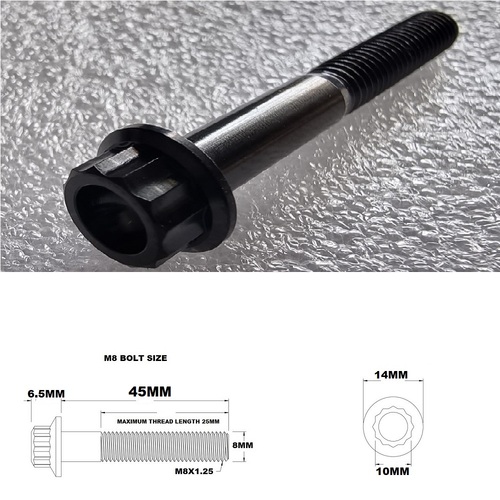 M8X45MM STEALTH 12 POINT BOLT 1.25 THREAD PITCH TITANIUM