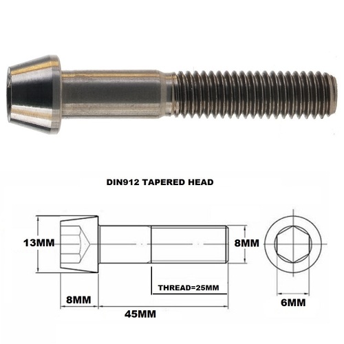 M8X45MM 1.25 THREAD PITCH TITANIUM TAPERED SOCKET HEAD BOLT