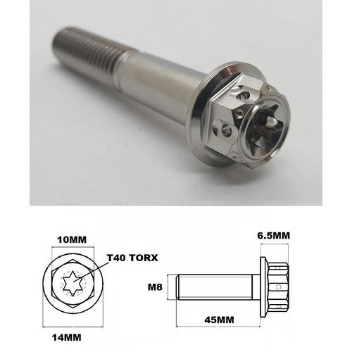M8X45MM 1.25 THREAD FANCY DUAL DRIVE TITANIUM 10MM HEX BOLT