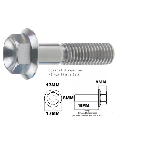 M8X45MM 1.25 THREAD PITCH TITANIUM FLANGE 13MM HEX BOLT GRADE 5