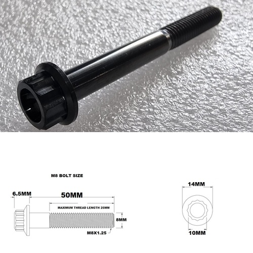 M8X50MM STEALTH 12 POINT BOLT 1.25 THREAD PITCH TITANIUM