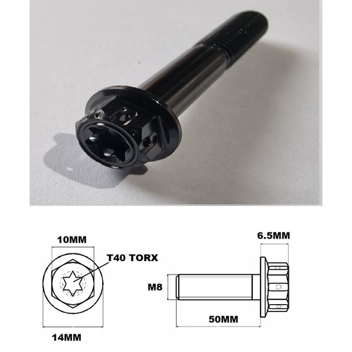 M8X50MM 1.25 THREAD BLACK FANCY DUAL DRIVE TITANIUM 10MM HEX