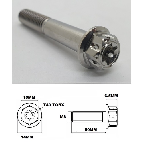 M8X50MM 1.25 THREAD FANCY DUAL DRIVE TITANIUM 10MM HEX BOLT