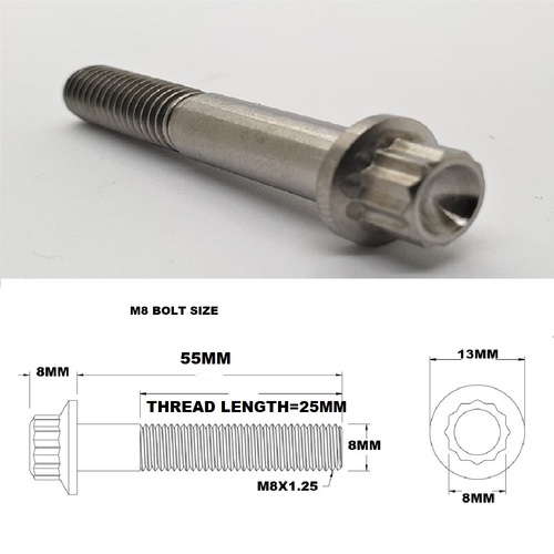 M8X55MM 1.25 THREAD PITCH TITANIUM 12 POINT FLANGED BOLT GRADE 5