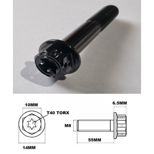 M8X55MM 1.25 THREAD BLACK FANCY DUAL DRIVE TITANIUM 10MM HEX