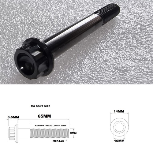 M8X65MM STEALTH 12 POINT BOLT 1.25 THREAD PITCH TITANIUM