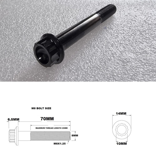 M8X70MM STEALTH 12 POINT BOLT 1.25 THREAD PITCH TITANIUM