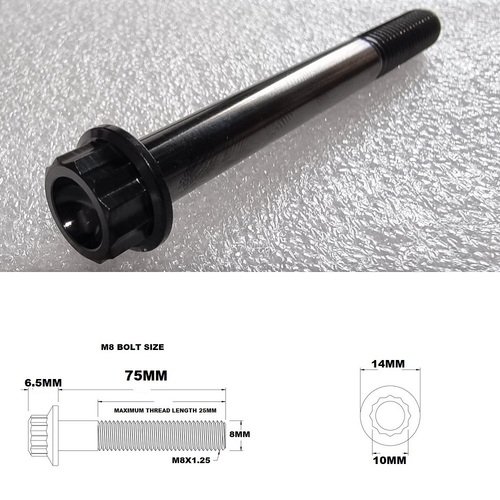 M8X75MM STEALTH 12 POINT BOLT 1.25 THREAD PITCH TITANIUM