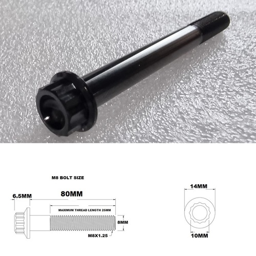 M8X80MM STEALTH 12 POINT BOLT 1.25 THREAD PITCH TITANIUM