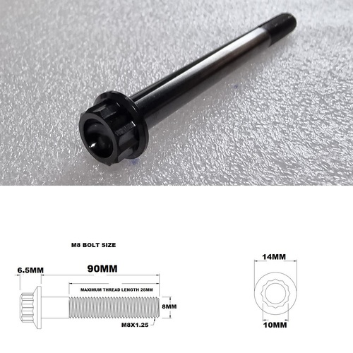 M8X90MM STEALTH 12 POINT BOLT 1.25 THREAD PITCH TITANIUM