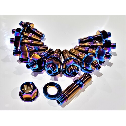 NISSAN TITANIUM BURNT RB30 EXHAUST MANIFOLD STUD KIT FLANGE HEX