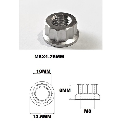 SMALL M8X1.25 THREAD PITCH TITANIUM 12 POINT NUT GRADE 5