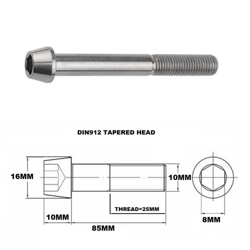 TITANIUM M10 X 85MM X 1.25 TAPERED ALLEN HEAD BOLT