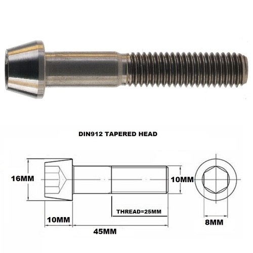 TITANIUM M10 X 45MM X 1.5 TAPERED ALLEN HEAD BOLT