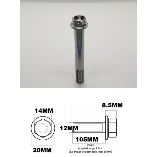 TITANIUM M12X1.25X105MM FLANGE HEX RACE SPEC DRILLED