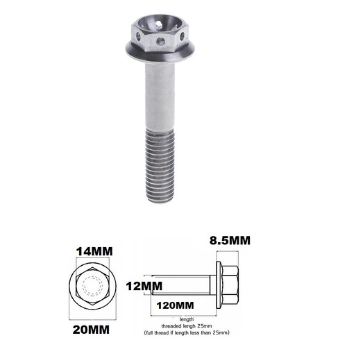 TITANIUM M12X1.25X120MM FLANGE HEX RACE SPEC DRILLED