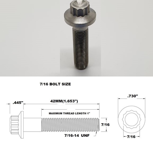 TITANIUM 7/16 UNF X 42MM FINE THREAD 18.5MM FLANGE BOLT