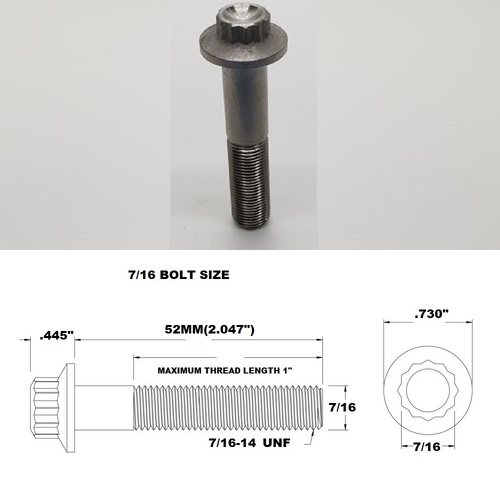 TITANIUM 7/16 UNF X 52MM FINE THREAD 18.5MM FLANGE BOLT