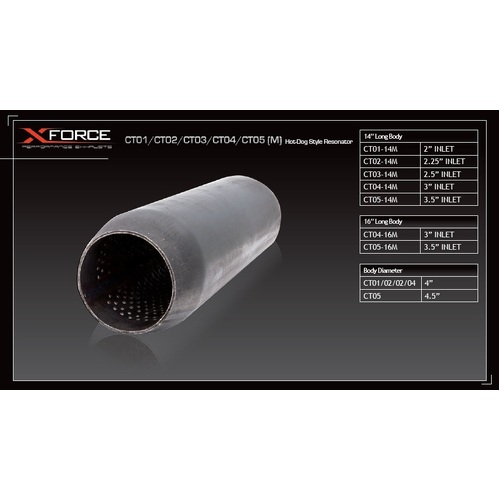 XForce Hot-Dog Style Resonator - 3in Inlet (16in in Length) CT04-16M-409